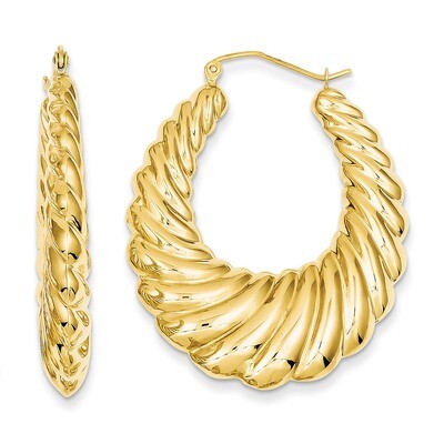 Scalloped Hoop Earrings 14k Gold Polished S1507, MPN: S1507, 883957285474
