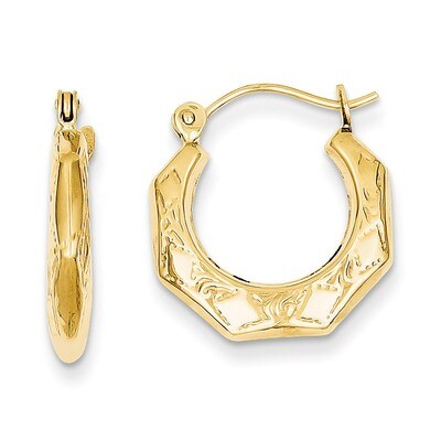 Patterned Hoop Earrings 14k Gold Polished S1473, MPN: S1473, 658226124262