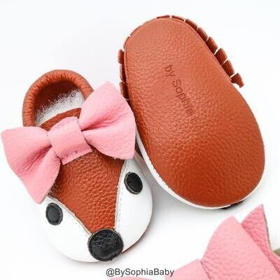 Baby Fox Moccasins Baby FOX Bow Moccasins Baby Leather Shoes Genuine Leather Moccs Toddler Fox Mocc…