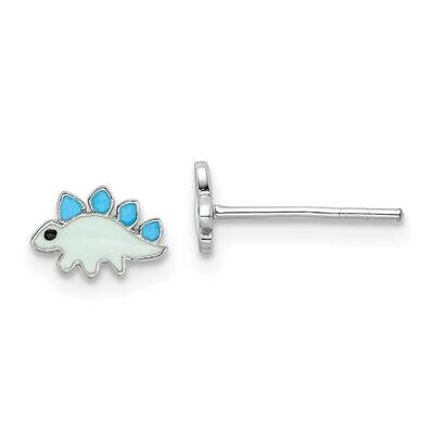 Enameled Dinosaur Post Earrings Sterling Silver Rhodium-plated QE16636, MPN: QE16636, 191101782619