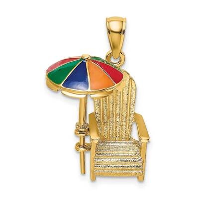 Enamel Umbrella Beach Chair Charm 14k Gold 3-D K6828, MPN: K6828, 637218125357