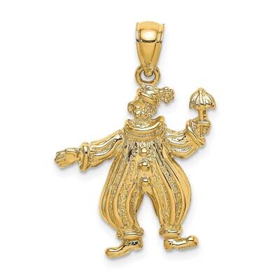 Textured Clown Holding Umbrella Charm 14k Gold 2-D K7173, MPN: K7173, 637218009046