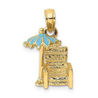 Beach Chair with Aqua Enameled Umbrella Charm 14k Gold 3-D K6728, MPN: K6728, 637218115686