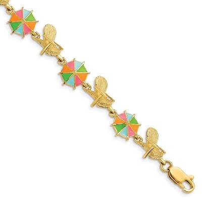 Multi-Color Enamel Beach Chair Umbrella Bracelet 14k Gold FB1567-7.25, MPN: FB1567-7.25, 8839579461…