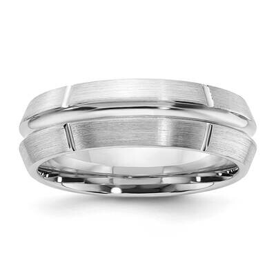 Cobalt Polished &amp; Brushed Grooved 7mm Men&#39;s Ring RCM1018-CB-13