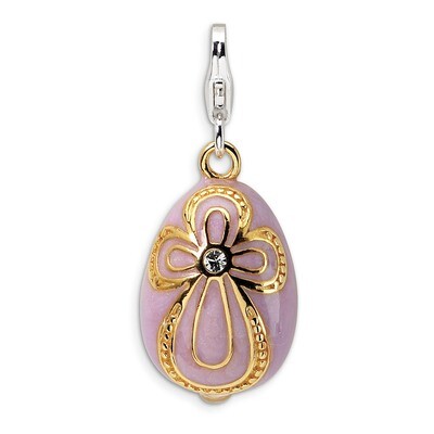 Gold-plated Swarovski Element Pink Egg with Lobster Charm Sterling Silver QCC264 by Amore La Vita, …