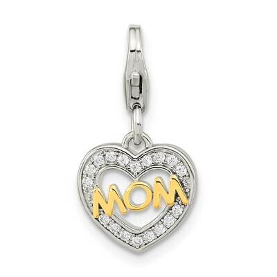 CZ Diamond Mom Heart with Lobster Clasp Charm Sterling Silver Gold-plated QCC1236, MPN: QCC1236,