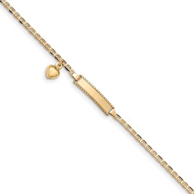 6 Inch Baby ID Anchor with Heart Dangle Bracelet 14k Gold BID100-6, MPN: BID100-6, 191101076084