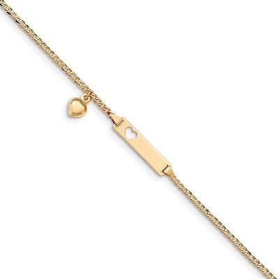 6 Inch Baby ID Curb with Heart Dangle Bracelet 14k Gold BID96-6, MPN: BID96-6, 191101076114