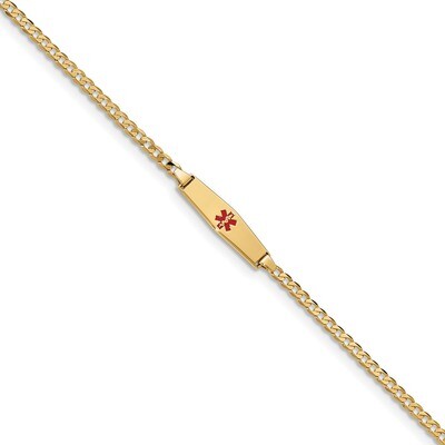 6 Inch Medical Soft Diamond Shape Red Enamel Baby ID Curb Bracelet 14k Gold XM596CC-6, MPN: XM596CC…