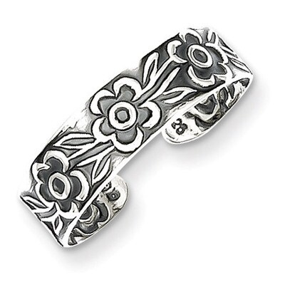 Flowers Toe Ring Antiqued Sterling Silver QR805, MPN: QR805, 883957253695
