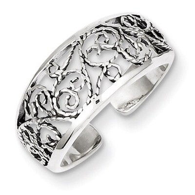 Floral Toe Ring Antiqued Sterling Silver QR787, MPN: QR787, 191101285400