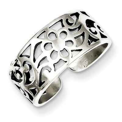 Floral Toe Ring Antiqued Sterling Silver QR782, MPN: QR782, 883957253503