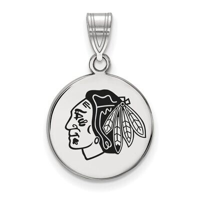 Chicago Blackhawks Medium Enamel Disc Pendant Sterling Silver SS035BLA, MPN: SS035BLA, 886774748412