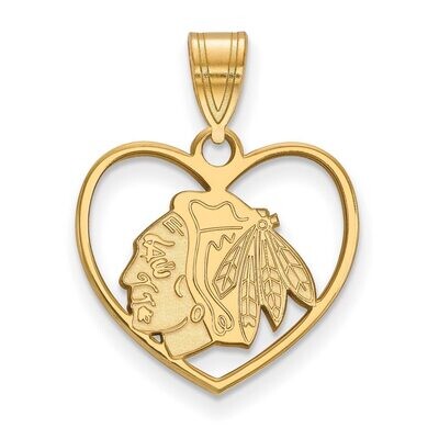 Chicago Blackhawks Pendant in Heart Gold-plated Silver GP017BLA, MPN: GP017BLA, 886774920719
