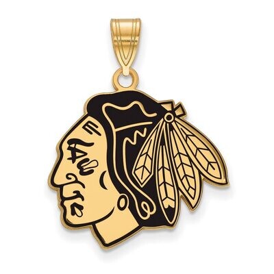 Chicago Blackhawks Large Enamel Pendant Gold-plated Silver GP029BLA, MPN: GP029BLA, 886774744124