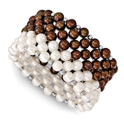 White Brown 6-7mm Cultured Potato Pearl Stretch Brclt Sterling Silver QH4816, MPN: QH4816,