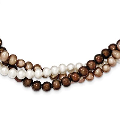 5-6mm White, Brown, Beige Cultured Potato Pearl with 2 Inch Extender Necklace Sterling Silver QH481…