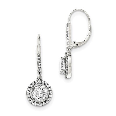 CZ Diamond Leverback Earrings Sterling Silver Polished QE12427, MPN: QE12427, 883957777054