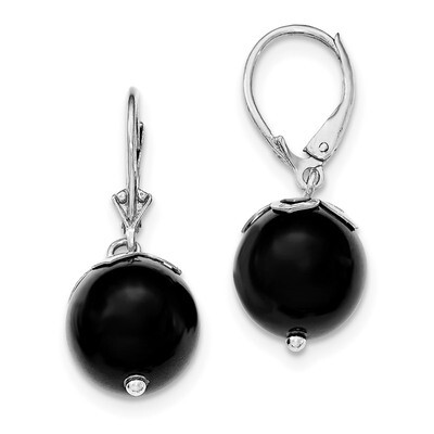 Onyx Leverback Earrings Sterling Silver Rhodium-plated QE12021, MPN: QE12021, 191101299452