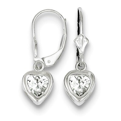 6mm Heart Diamond Leverback Earrings Sterling Silver QE2047CZ, MPN: QE2047CZ, 883957048734