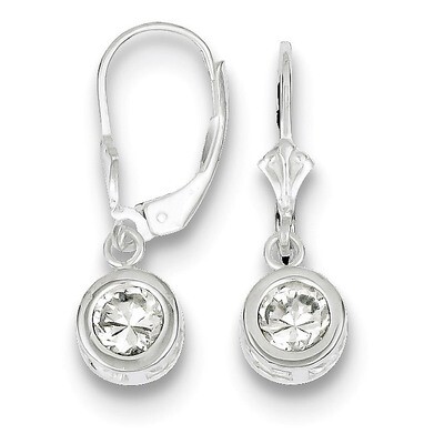6mm Round Diamond Leverback Earrings Sterling Silver QE2041CZ, MPN: QE2041CZ, 883957048673