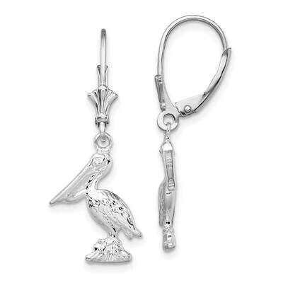 3D Small Pelican Leverback Earrings Sterling Silver Polished QE15587, MPN: QE15587, 637218183784