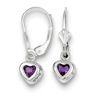 5mm Heart Amethyst Leverback Earrings Sterling Silver QE2046AM, MPN: QE2046AM, 883957226262