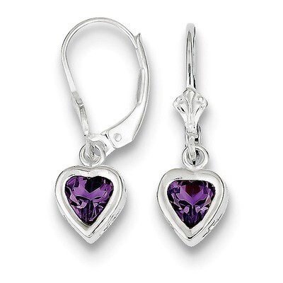 6mm Heart Amethyst Leverback Earrings Sterling Silver QE2047AM, MPN: QE2047AM, 883957226347
