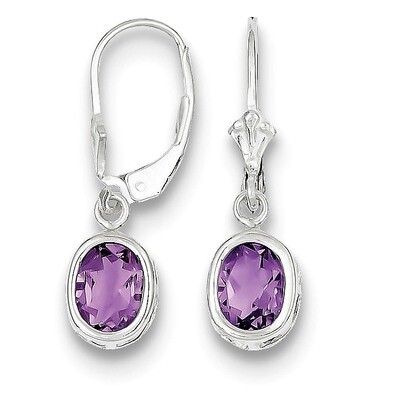 8x6mm Oval Amethyst Leverback Earrings Sterling Silver QE2044AM, MPN: QE2044AM, 883957226736