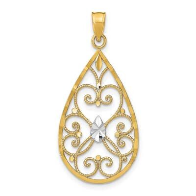 Heart Beaded Filigree Teardrop Charm 14k Gold Rhodium Diamond-cut K9478, MPN: K9478, 637218139033