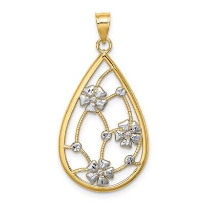 Flowers In Teardrop Frame Charm 14k Gold Rhodium K9482, MPN: K9482, 63721813915