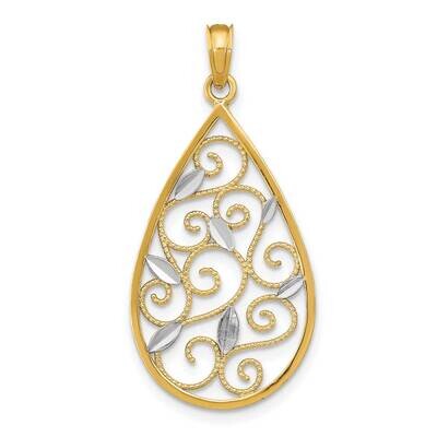 Beaded Filigree Teardrop Charm 14k Gold Rhodium Diamond-cut K9477, MPN: K9477, 637218139026