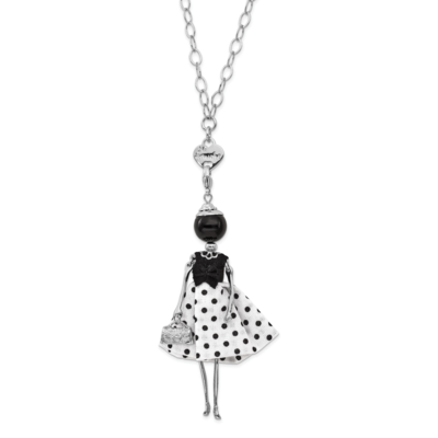 Onyx Polka Dot Doll Charm with Chain Le Amiche Silver-tone by Jere, MPN: JDN116-31,