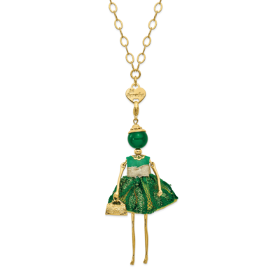 Jade Green and Yellow Lace Doll Charm with Chain Le Amiche Gold-tone by Jere, MPN: JDN125-31,