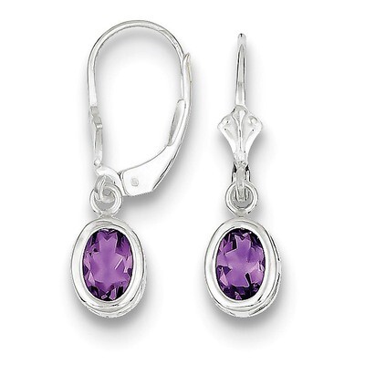 7x5mm Oval Amethyst Leverback Earrings Sterling Silver QE2043AM, MPN: QE2043AM, 883957226729