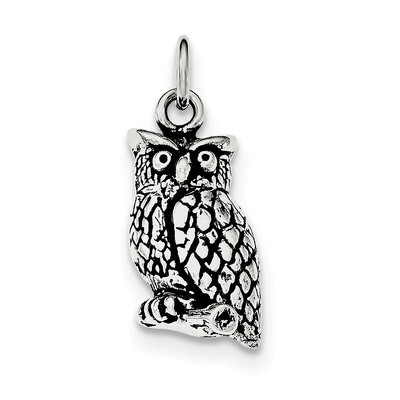 Perched Owl Pendant Sterling Silver Antiqued &amp; Textured QC8938, MPN: QC8938, 191101361777