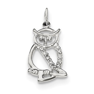 CZ Diamond Owl Pendant Sterling Silver Polished QC8931, MPN: QC8931, 191101359385