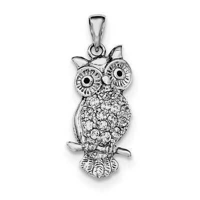 CZ Diamond Owl Pendant Sterling Silver Rhodium-plated QC8934, MPN: QC8934, 886774760681