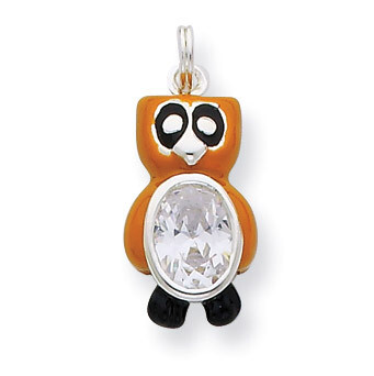 CZ Enameled Polished Owl Charm Sterling Silver QC6819