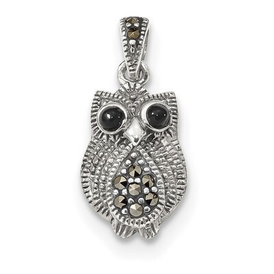 Marcasite &amp; Black Agate Owl Pendant Sterling Silver QP3962, MPN: QP3962, 883957442969