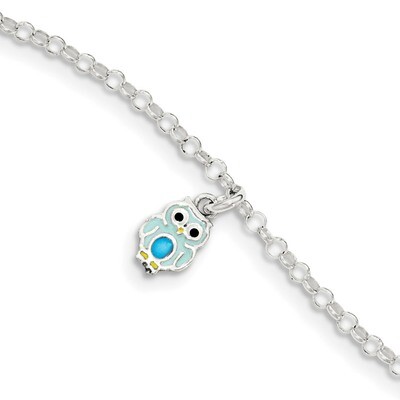 Children&#39;s Enameled Owl Bracelet 6 Inch Sterling Silver Polished QG4095-6, MPN: QG4095-6, 191101111…