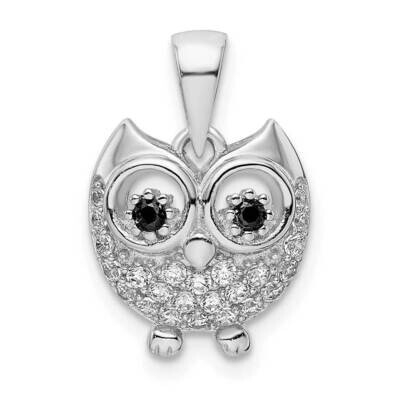 Black &amp; White CZ Diamond Owl Pendant Sterling Silver Rhodium-Plated QP5650, MPN: QP5650,