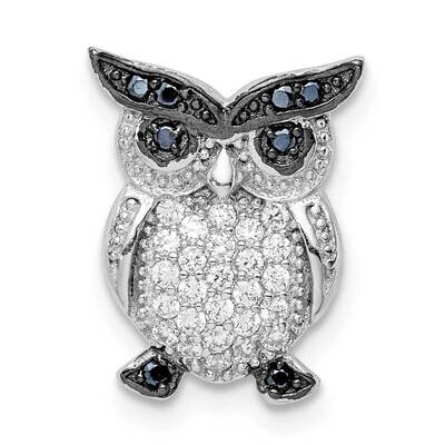 Black and Clear CZ Diamond Owl Chain Slide Sterling Silver Rhodium-plated QP5364, MPN: QP5364, 8839…