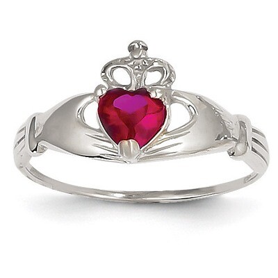 Synthetic Diamond July Birthstone Claddagh Heart Ring 14k White Gold D1786, MPN: D1786, 883957898834