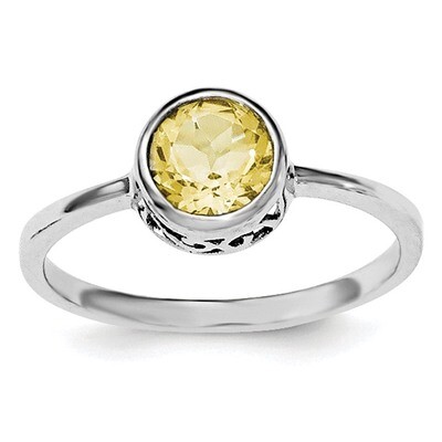 Citrine Round Ring Sterling Silver Rhodium-plated Polished QR6399CI, MPN: QR6399CI,