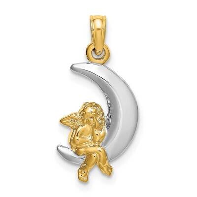 3-D Angel On Moon Charm 14k Gold Rhodium K9273, MPN: K9273, 637218119288