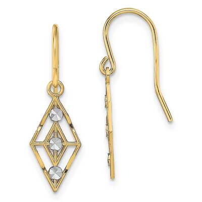 Small Diamond Shape Wire Earrings 14k Gold Rhodium Diamond-cut TF1897, MPN: TF1897, 637218148998
