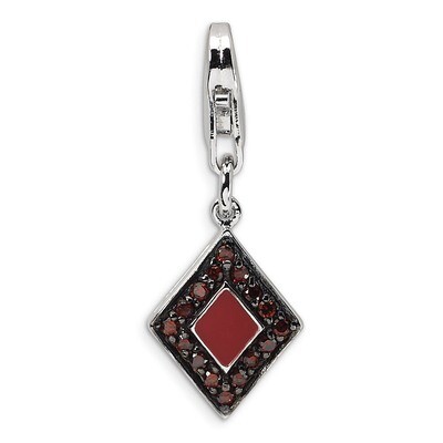 Enameled Diamond Shaped Charm Sterling Silver Synthetic Diamond QCC326 by Amore La Vita, MPN: QCC32…