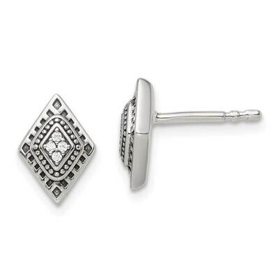 CZ Diamond Diamond-Shape Post Earrings Sterling Silver Antiqued QE16197, MPN: QE16197, 196904168479